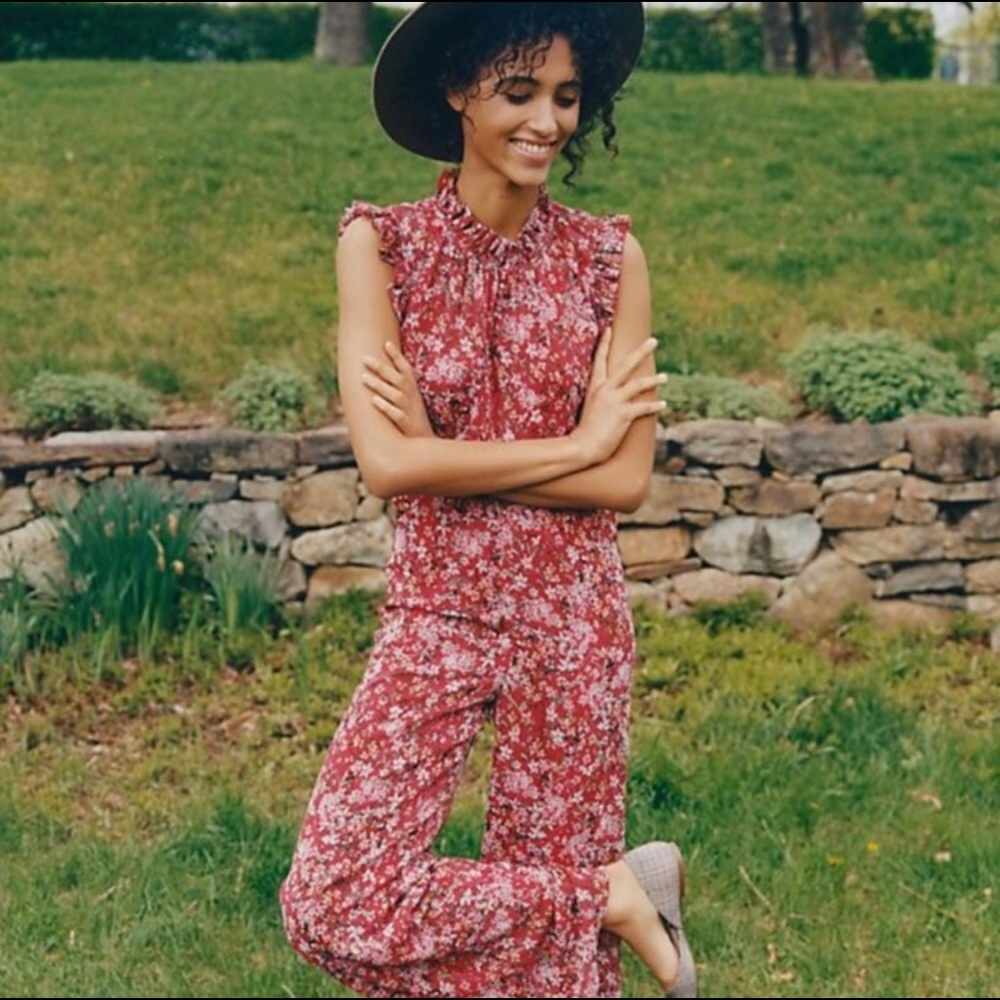 Anthropologie Red Floral Troubadour Jumpsuit NWT